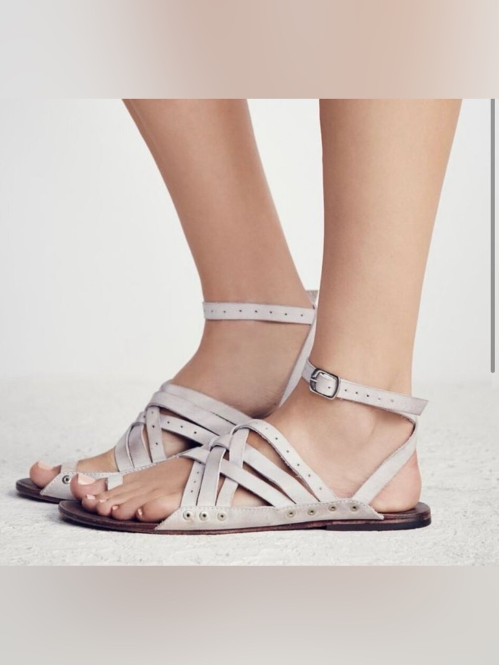 Light Gray Strappy Ankle-Wrap Women's Sandals